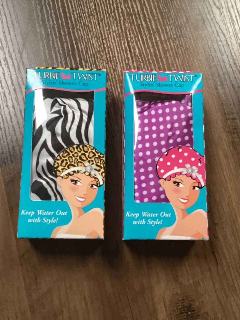 Turbie Twist shower caps two-pack set New